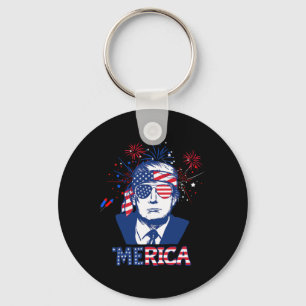 Merica Trump Happy 4th Of July Trump American Flag Keychain