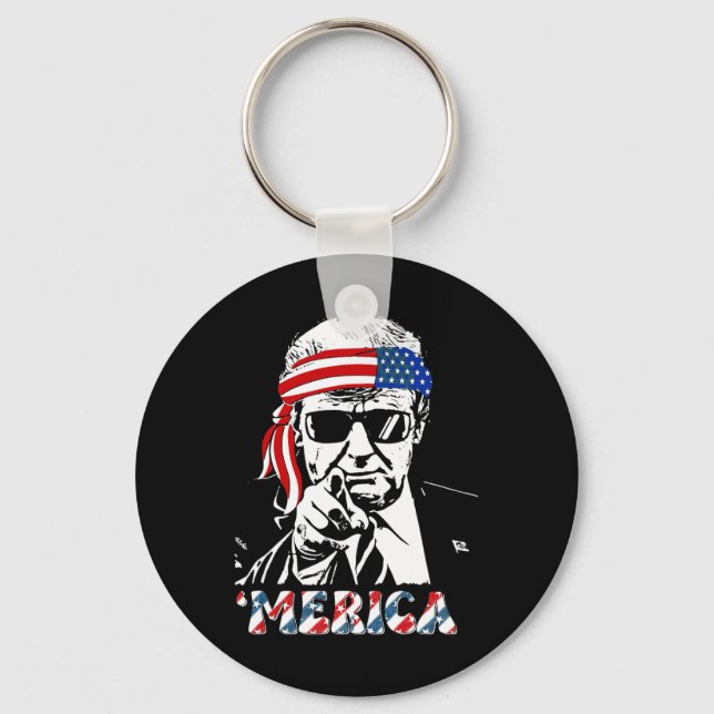 Merica Trump Happy 4th Of July Trump American Flag Keychain (Front)