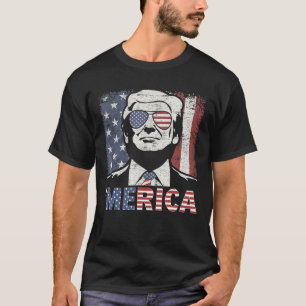 Merica Trump Happy 4th Of July Trump American Flag T-Shirt
