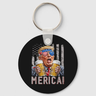 Merica Trump Sungles 4th Of July Funny Beer Drinki Keychain
