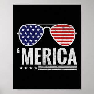 Merica Us America Flag Sungles 4th Of July Patriot Poster