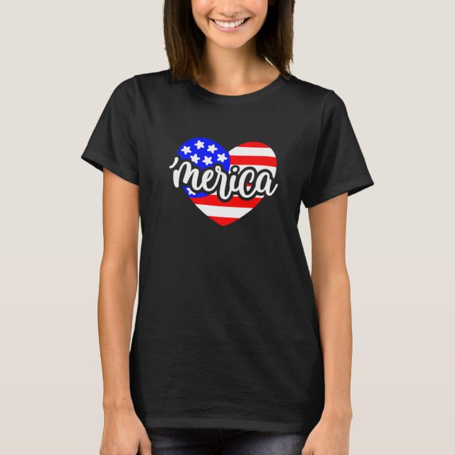 Merica Us Flag Heart 4th Of July Independence Day  T-Shirt (Front)