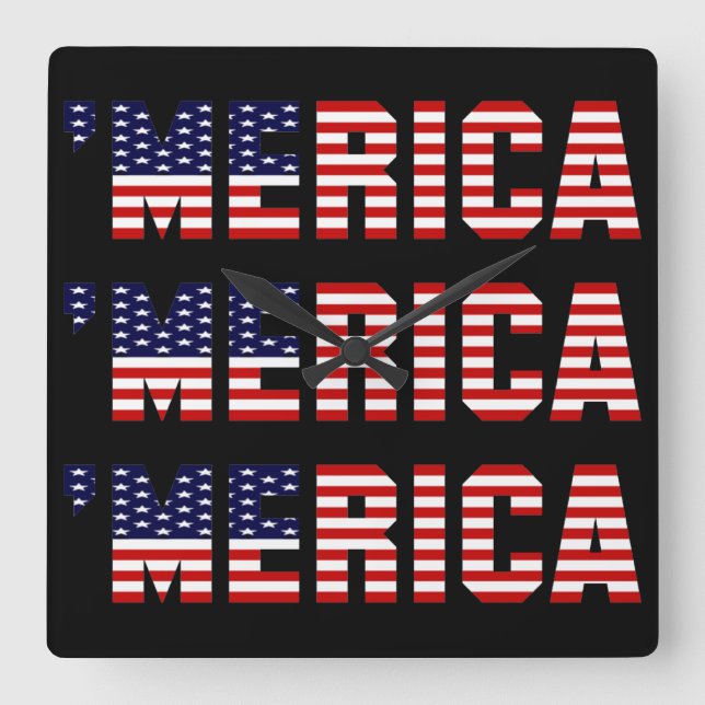 'MERICA US FLAG Square Wall Clock (Front)