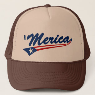 'Merica US Flag Swoosh Trucker Hat (brown/tan)