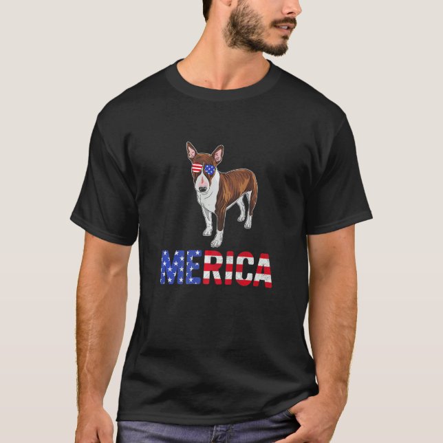 Merica Usa Flag Bull Terrier Dog Sunglasses 4th Of T-Shirt (Front)
