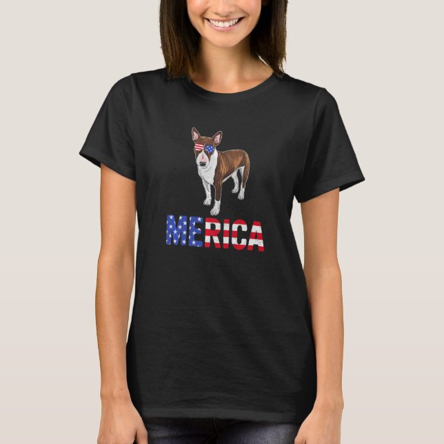 Merica Usa Flag Bull Terrier Dog Sunglasses 4th Of T-Shirt (Front)