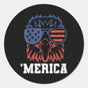 Merica Usa Flag Fighter Jets Ld Eagle Patriot 4th Classic Round Sticker