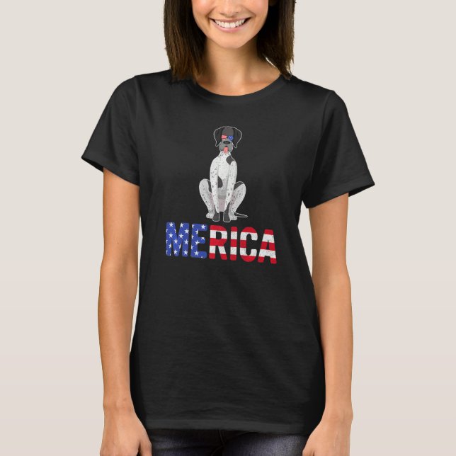 Merica Usa Flag German Shorthaired Pointer Dog 4th T-Shirt (Front)