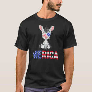 Merica Usa Flag Zebra Sunglasses Patriotic 4th Of  T-Shirt