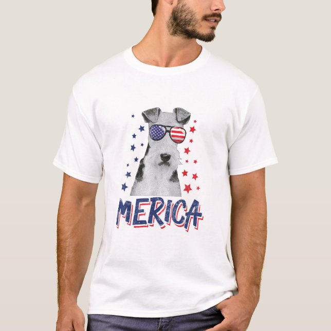 Merica Wire Fox Terrier Dog 4th Of July USA Gift  T-Shirt (Front)