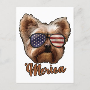 Merica Yorkshire, Dog Lover, America Flag, USA Postcard