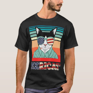 Mericat July 4th Independence Day Cat Us Flag T-Shirt