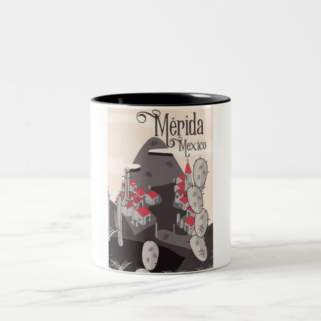 Mérida Mexico travel poster Two-Tone Coffee Mug (Center)