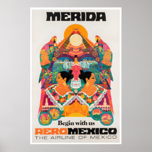 Merida Travel Poster Yucatan Mexico Vintage Art