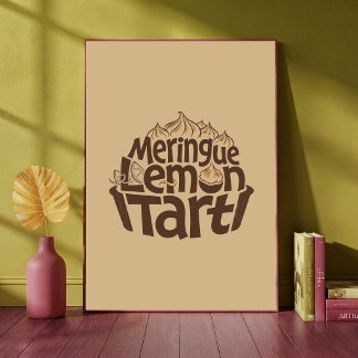 Meringue Lemon Tart Bakery Typographic Art Cafe Poster