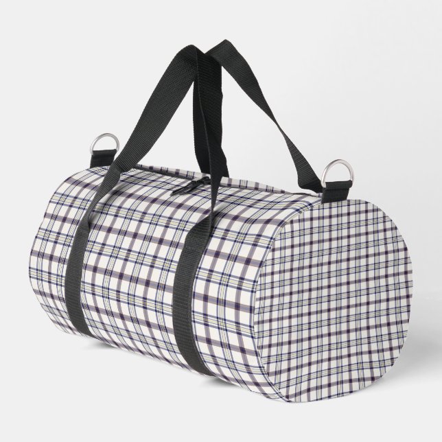 Merino White and Blue Zodiac Plaid Duffle Bag (Left Corner)