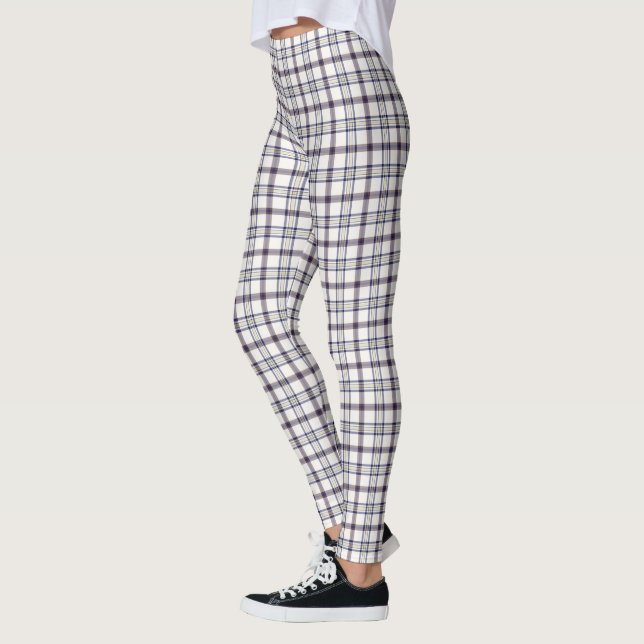 Merino White and Blue Zodiac Plaid Leggings (Left)