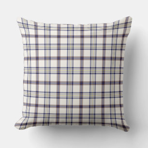 Merino White and Blue Zodiac Plaid Throw Pillow