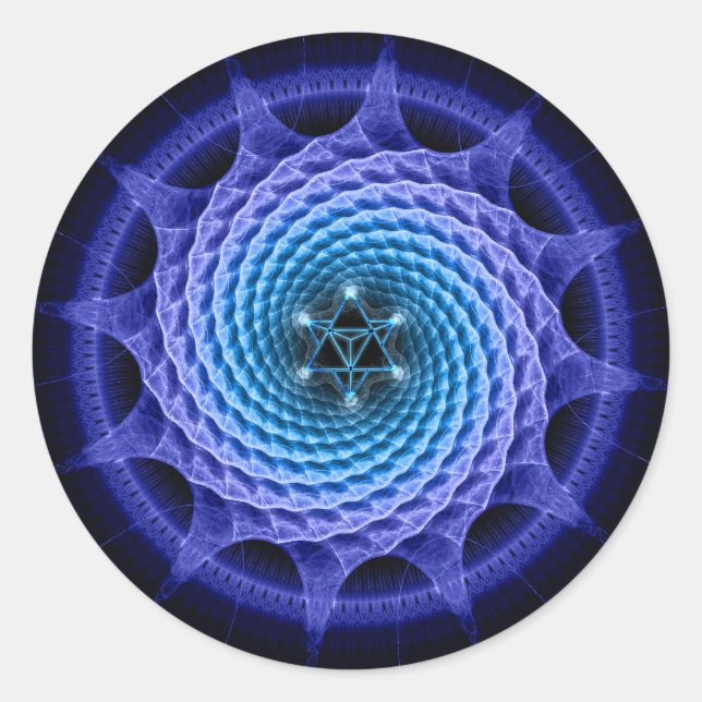 Merkaba Spiral Mandala Blue ( Fractal Geometry ) Classic Round Sticker (Front)
