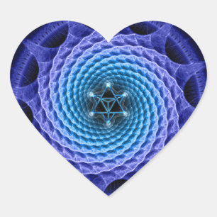Merkaba Spiral Mandala Blue ( Fractal Geometry ) Heart Sticker
