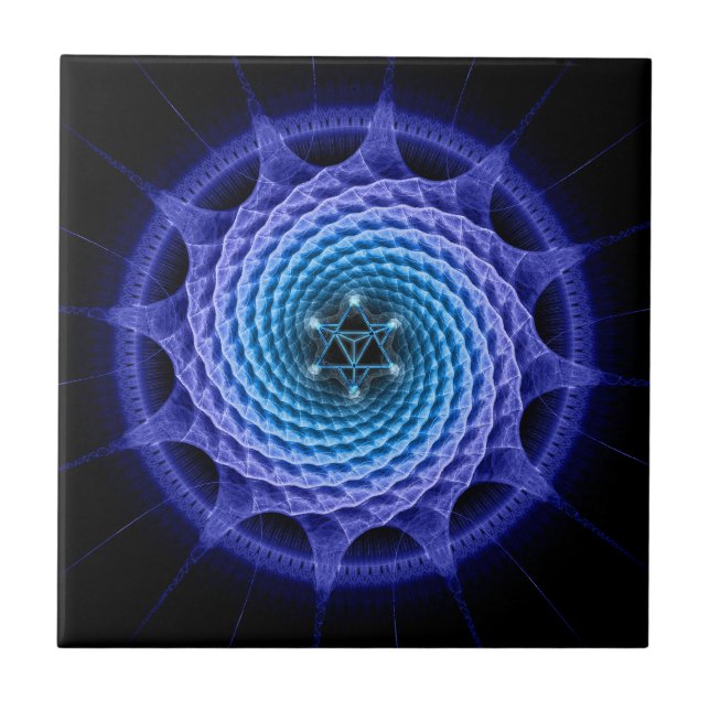 Merkaba Spiral Mandala Blue ( Fractal Geometry ) Tile (Front)