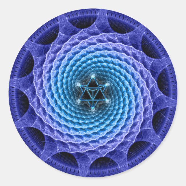 Merkaba Spiral Mandala Blue Fractal Sticker (Front)