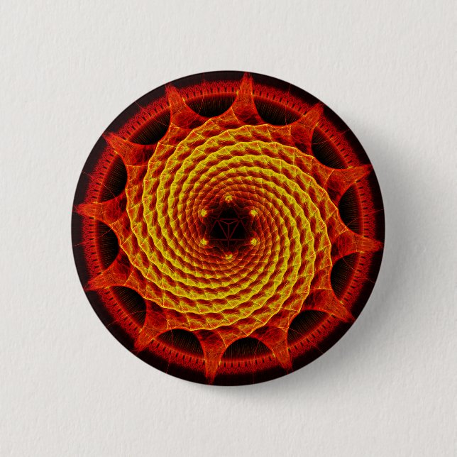Merkaba Spiral Mandala Red ( Fractal Geometry ) 2 Inch Round Button (Front)