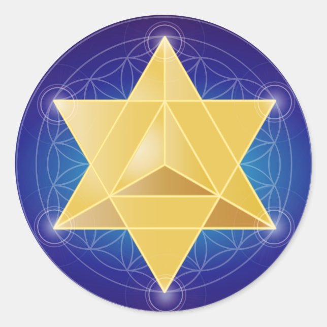 Merkaba with Flower of Life Classic Round Sticker (Front)
