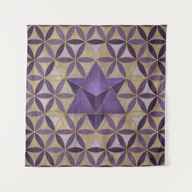 Merkabah on Flower of life pattern Tapestry (Front)