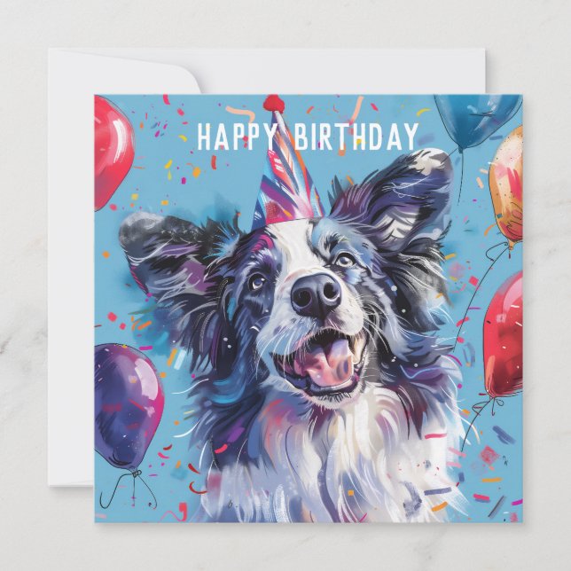 Merle Border Collie Birthday card (Front)