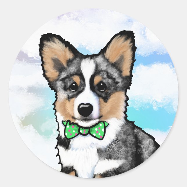 Merle Corgi Classic Round Sticker (Front)