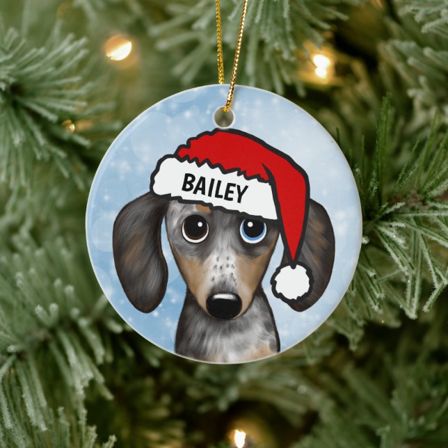 Merle Dapple Dachshund Personalized Name  Ceramic Ornament (Tree)