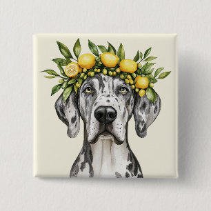 Merle Great Dane Dog Lemon Crown 2 Inch Square Button