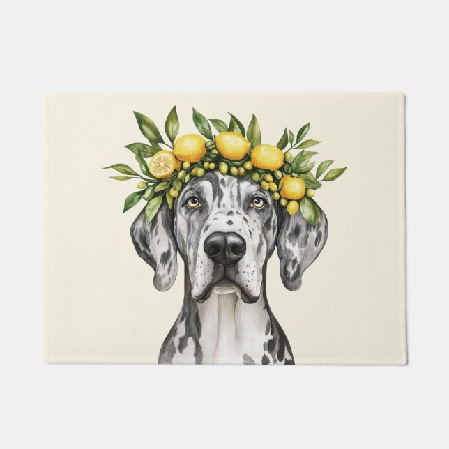 Merle Great Dane Dog Lemon Crown Doormat (Front)