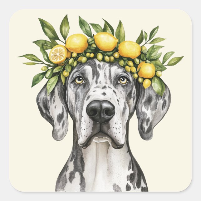 Merle Great Dane Dog Lemon Crown Square Sticker (Front)