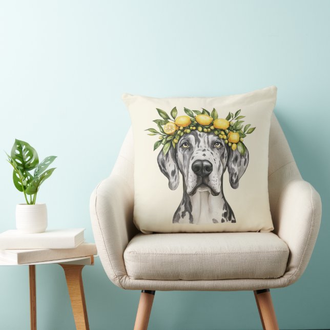 Merle Great Dane Dog Lemon Crown Throw Pillow (Chair)