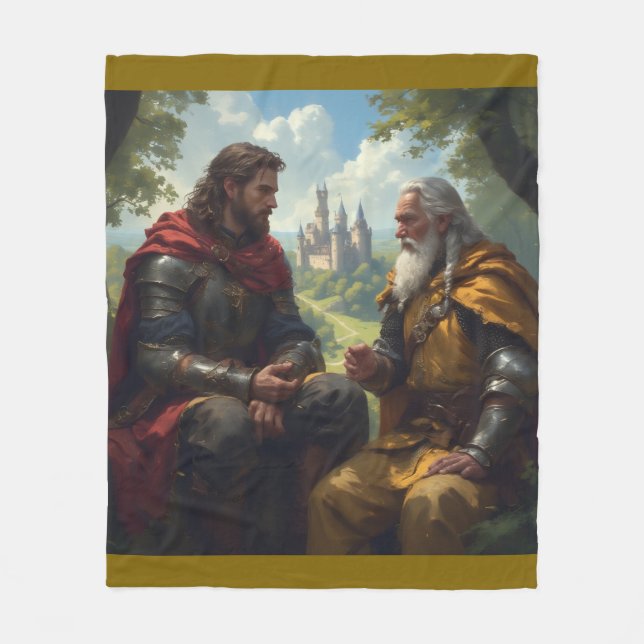 Merlin and King Arthur at Camelot Fleece Blanket (Front)