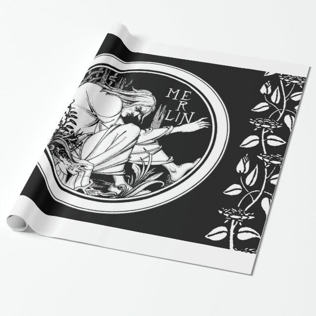 Merlin Art Nouveau fantasy Wrapping Paper (Unrolled)