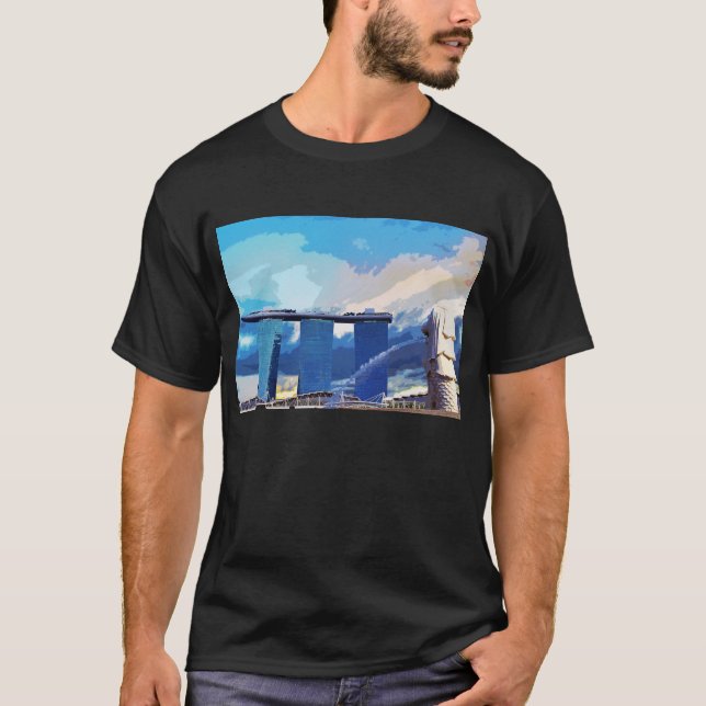 Merlion Marina Bay Architecture Singapore  T-Shirt (Front)