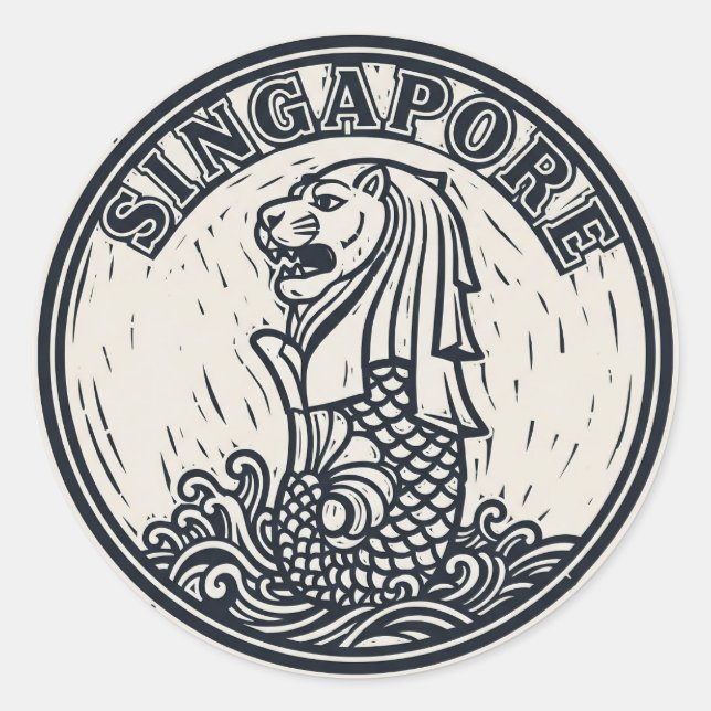 Merlion Singapore Classic Round Sticker (Front)