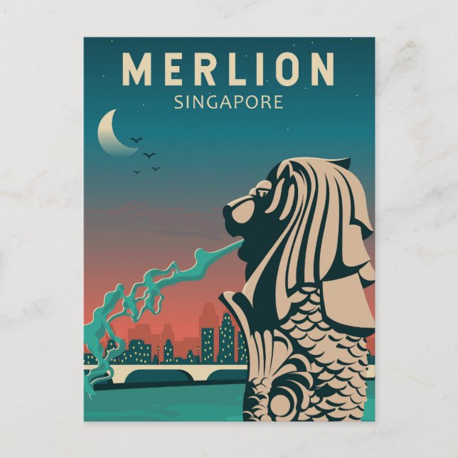 Merlion Singapore Travel Vintage Art Postcard (Front)
