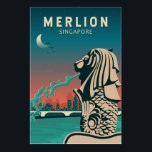 Merlion Singapore Travel Vintage Art Poster<br><div class="desc">Merlion vector artwork. The Merlion is the official mascot of Singapore. It is depicted as a mythical creature with the head of a lion and the body of a fish.</div>