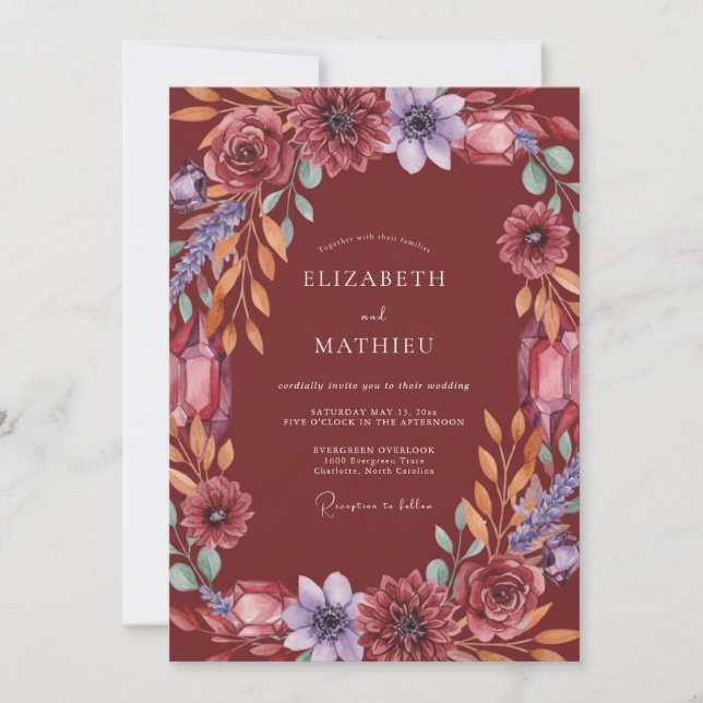Merlot Amethyst Blossom Wedding Invitation (Front)