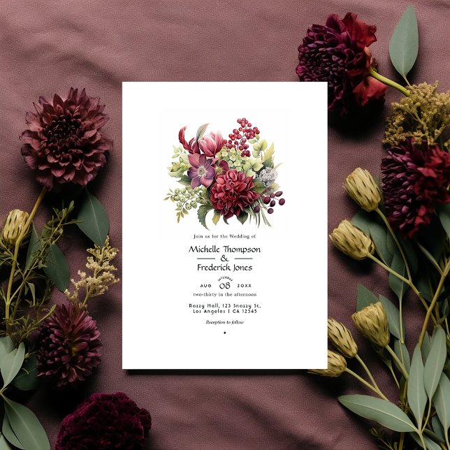 Merlot and Sage Floral Winter Wedding Invitation (Creator Uploaded)