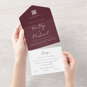 Merlot Burgundy Wedding Modern All in One Invitation