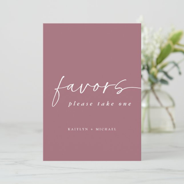 Merlot Dusty Rose Wedding Favours Sign 5x7 Invitation (Standing Front)