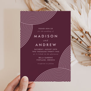 Merlot Geometric Swirl Wedding Invitation