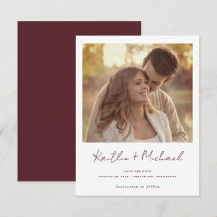 Merlot Modern Handwriting Photo Wedding Save The Date