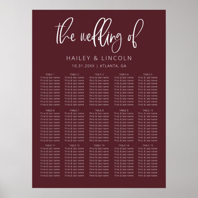 Merlot Modern Minimalist Wedding Seating Chart (Front)
