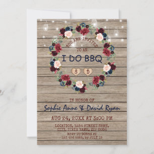 Merlot Navy Floral String Lights Barn I DO BBQ Invitation